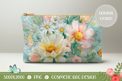 Watercolor Flowers Cosmetic Bag, Butterfly Bag Design Product Image 1