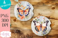 Watercolor butterfly PNG designs for car coaster sublimation Product Image 4