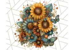 Sunflower and Butterfly PNG Clipart, Bright Jewel Tones Png Product Image 5