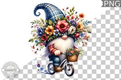 Floral Crown Gnome Rides A Bike Sublimation Clipart Design Product Image 1
