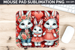 Watercolor Bunny Mouse Pad Sublimation - Valentines PNG Product Image 1