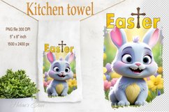 Easter bunny sublimation kitchen tea towel | Easter towel Product Image 1