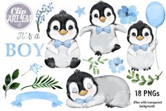 Sweet Baby Boy Penguin 18 PNG clip arts, Watercolor Bundle Product Image 1
