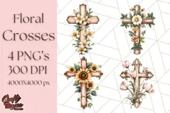 Faith Cross PNG with Flowers, Watercolor Religious Art Print Product Image 1