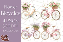 Bicycle with Flowers PNG, Pastel Spring Floral Bike Clipart Product Image 1