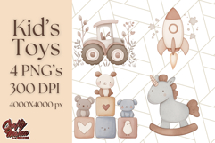 Kid’s Toy Clipart, Nursery Decor Png, Trucks, Rockets, Cars Product Image 1