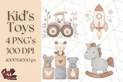 Kid’s Toy Clipart, Nursery Decor Png, Trucks, Rockets, Cars Product Image 1