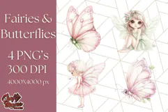 Pastel Fairies and Butterflies PNG, Spring Fantasy Clipart Product Image 1