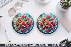 Roses Car Coaster Sublimation| Christmas Coaster PNG Design Product Image 1