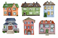 Watercolor houses clipart. house illustration Png Product Image 2