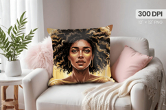 Afro Girl /Woman braided hair Pillow Design, Black Queen PNG Product Image 1