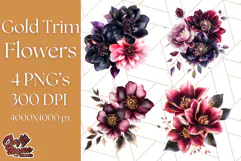 Gothic Floral PNG, Dark Aesthetic Flowers Clipart Print Product Image 1