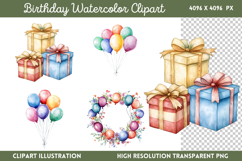 Birthday Watercolor Clipart Bundle PNG Product Image 12