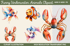 Funny Underwater Animals Sublimation PNG Product Image 1