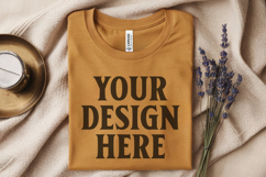 Heather Mustard Folded Bella Canvas 3001 Flat Lay T-Shirt Mo Product Image 1