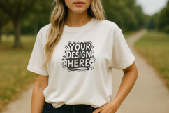 Women White Outdoor T-Shirt Mockup PSD JPG Product Image 1