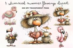 Whimsical Summer Flamingo Clipart PNG Product Image 1