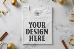 Gildan 64000 White Folded Christmas Flat Lay T-shirt Product Image 1