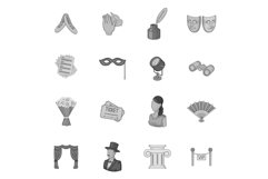 Theatre icons set, gray monochrome style Product Image 1