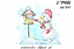 Watercolor Snowman Clipart Christmas Clipart Xmas Winter Product Image 1