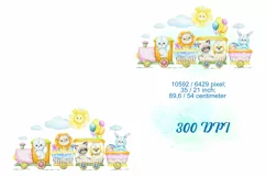 tropics watercolor clipart, trains, balloons, sun, cute anim Product Image 3