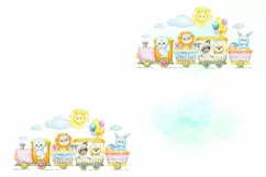 tropics watercolor clipart, trains, balloons, sun, cute anim Product Image 2