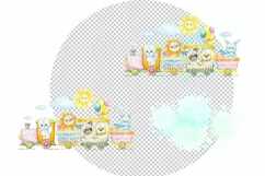 tropics watercolor clipart, trains, balloons, sun, cute anim Product Image 4