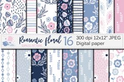 Romantic blue pink floral seamless digital paper, patterns Product Image 1