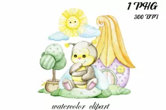 Bee, sun. Watercolor animal clipart PNG Product Image 1