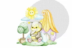 Bee, sun. Watercolor animal clipart PNG Product Image 3