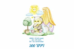 Bee, sun. Watercolor animal clipart PNG Product Image 2