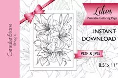 Floral Coloring Book Page, Lilies Coloring Page, JPG, PDF Product Image 1