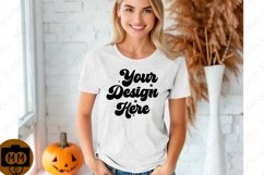 Bella Canvas 3001 Fall Woman Mockup,Fall white TShirt Mockup Product Image 1