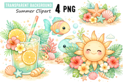 Cute Summer Clipart PNG Sun, Fish &amp; Tropical Drink 4 PNG Product Image 1
