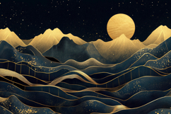 Golden Waves Mountains at Night Background Wallpaper Product Image 1