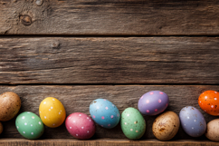 Colorful Easter Eggs on Wooden Background Product Image 1