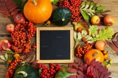 Square wooden picture frame mockup with pumpkins Product Image 3