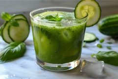 Fresh cucumber basil smoothie on marble surface Product Image 1