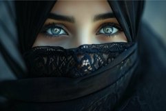 Expressive Portrait of Arabic woman face in veil. Generate a Product Image 1