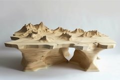 Artistic wooden table with carved mountain relief Product Image 1