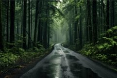 Mystical forest road on a foggy morning Product Image 1