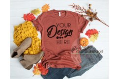 Fall Flat Lay Mockup Bella Canvas 3001 Heather Clay T-shirt Product Image 1