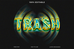 Glowing Trash Text Effect with Distorted Look on Black Product Image 1