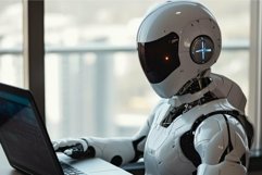 Robot hand laptop. Generate Ai Product Image 1