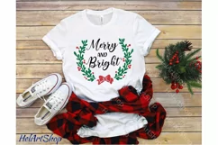 Merry And Bright svg, Christmas Wreath svg, Holiday Monogram Product Image 1