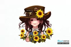 Watercolor Cute Chibi Sunflower PNG Clipart Product Image 1