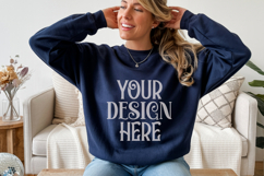 Gildan 18000 Navy Crewneck Sweatshirt Mockups,G180 Product Image 1