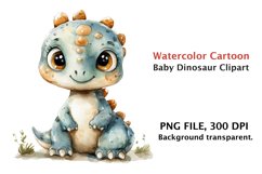 Watercolor Cartoon Baby Dinosaur Clipart png, Watercolor Product Image 1