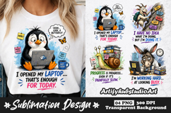 Funny Work From Home Sublimation Lazy Penguin &amp; Donkey PNG Product Image 1