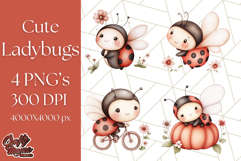 Cute Ladybug Clipart PNG, Pastel Whimsical Bug Illustrations Product Image 1
